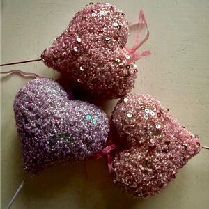 Set Of 3 pink Sequins Hearts. Home decoration. New